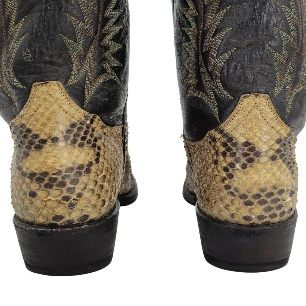 Vintage Exotic Tony Lama Python Snakeskin Men's 9 Brown Cowboy Western Boots USA - Picture 8 of 16